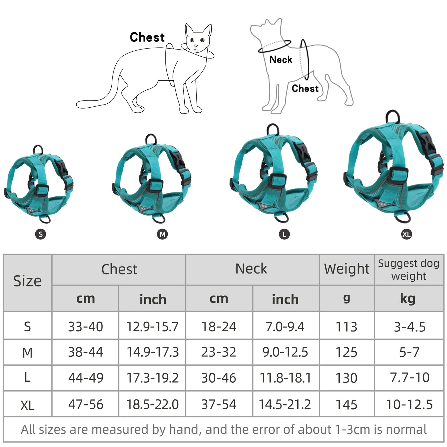 Dog Harness with 1.5m Traction Leash Set No Pull Dog Vest Strap Adjustable Reflective Breathable Harness for Dogs Puppy and Cats