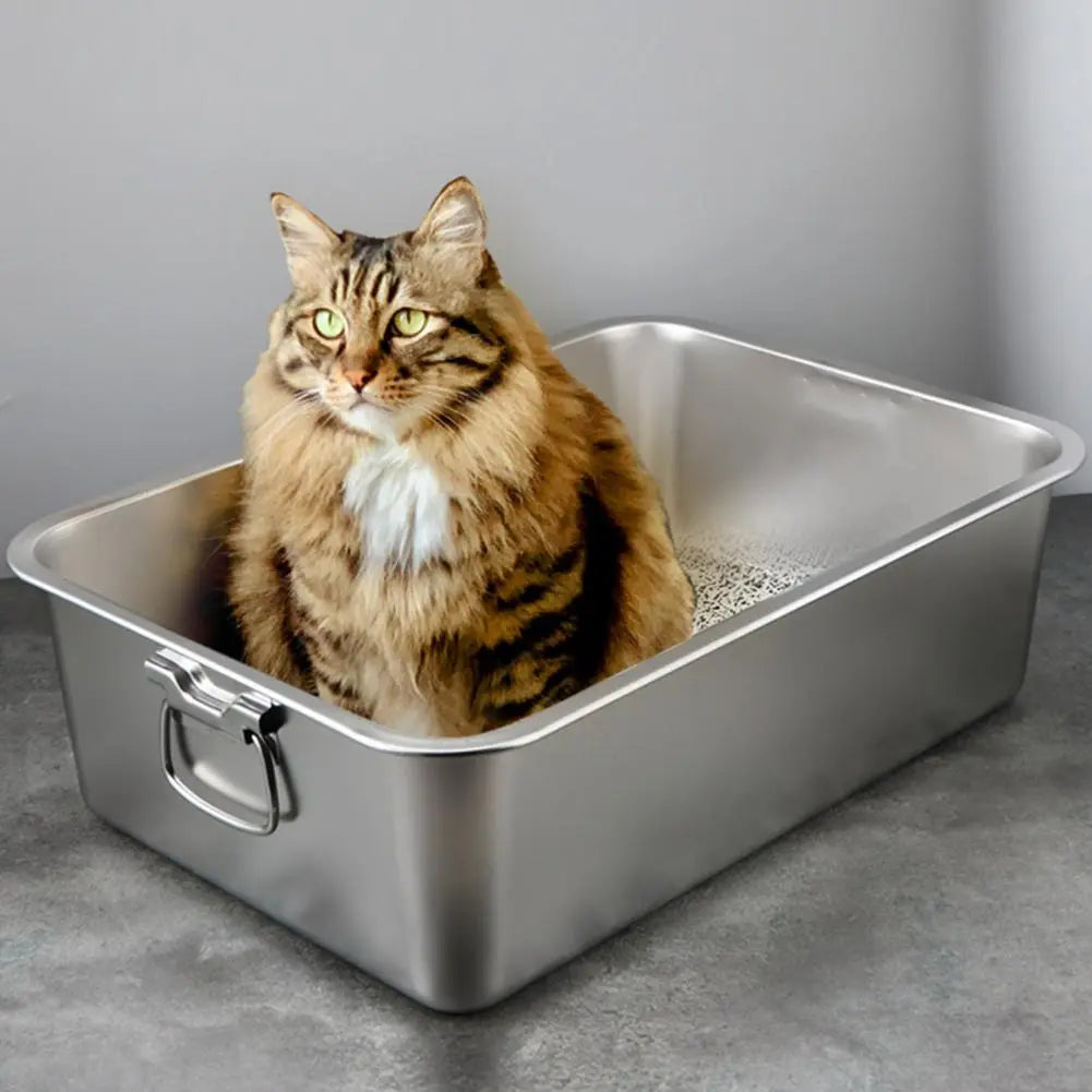 Deep Litter Tray Durable Stainless Steel Cat Litter Box Spacious Low Entry Design for Easy Access Pet Accessories