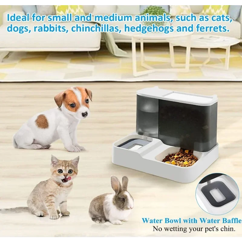 Outamateur Automatic Cat Feeder Waterer Set Cat Food Water Dispenser for Small Dogs Pets, Auto Gravity Travel Pet Food Water Bow